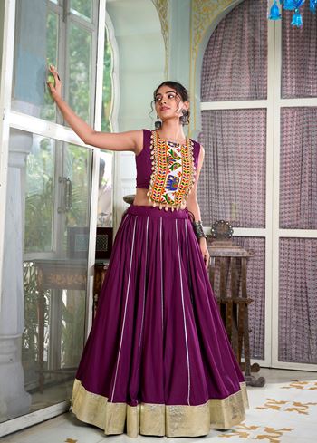 Wine Classic Rayon Lehenga Choli with Lace Border  Gota Patti Touches