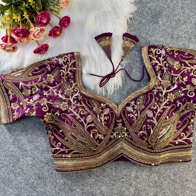 Wine  Designer Blouse with Heavy Sequin Embroidery