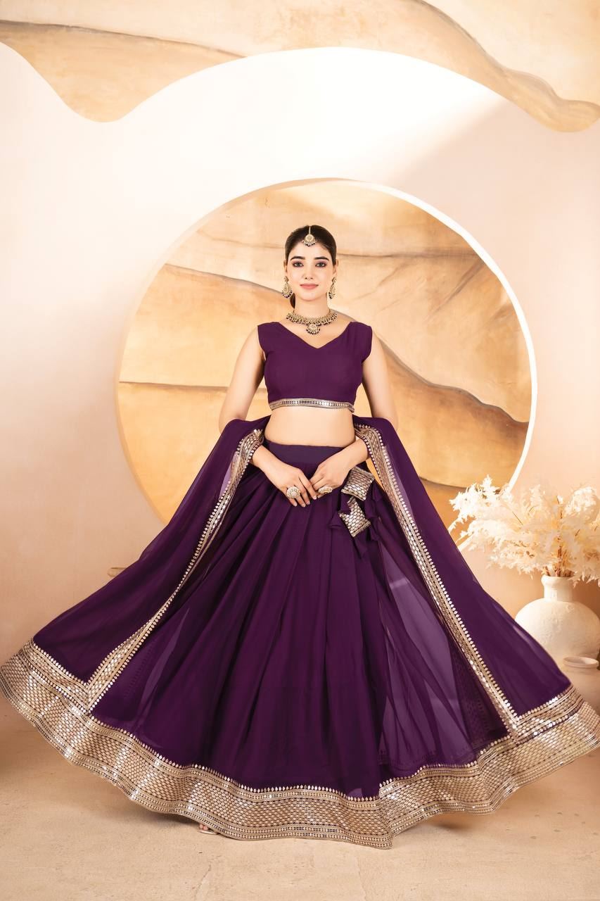 Wine Lehenga Choli With  Sequins Embroidered Work