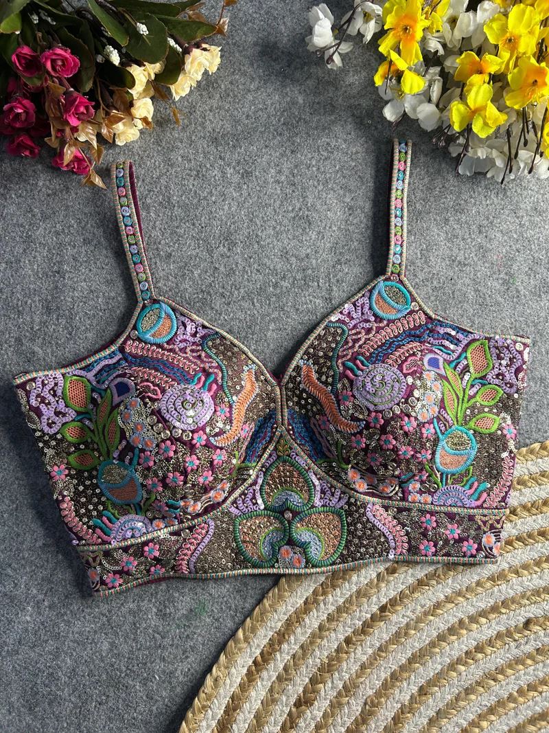 Wine  Vibrant Boho Spaghetti Blouse with Mirror & Thread Work