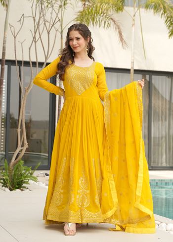Yellow Anarkali With Heavy Embroidery Zari Sequins work