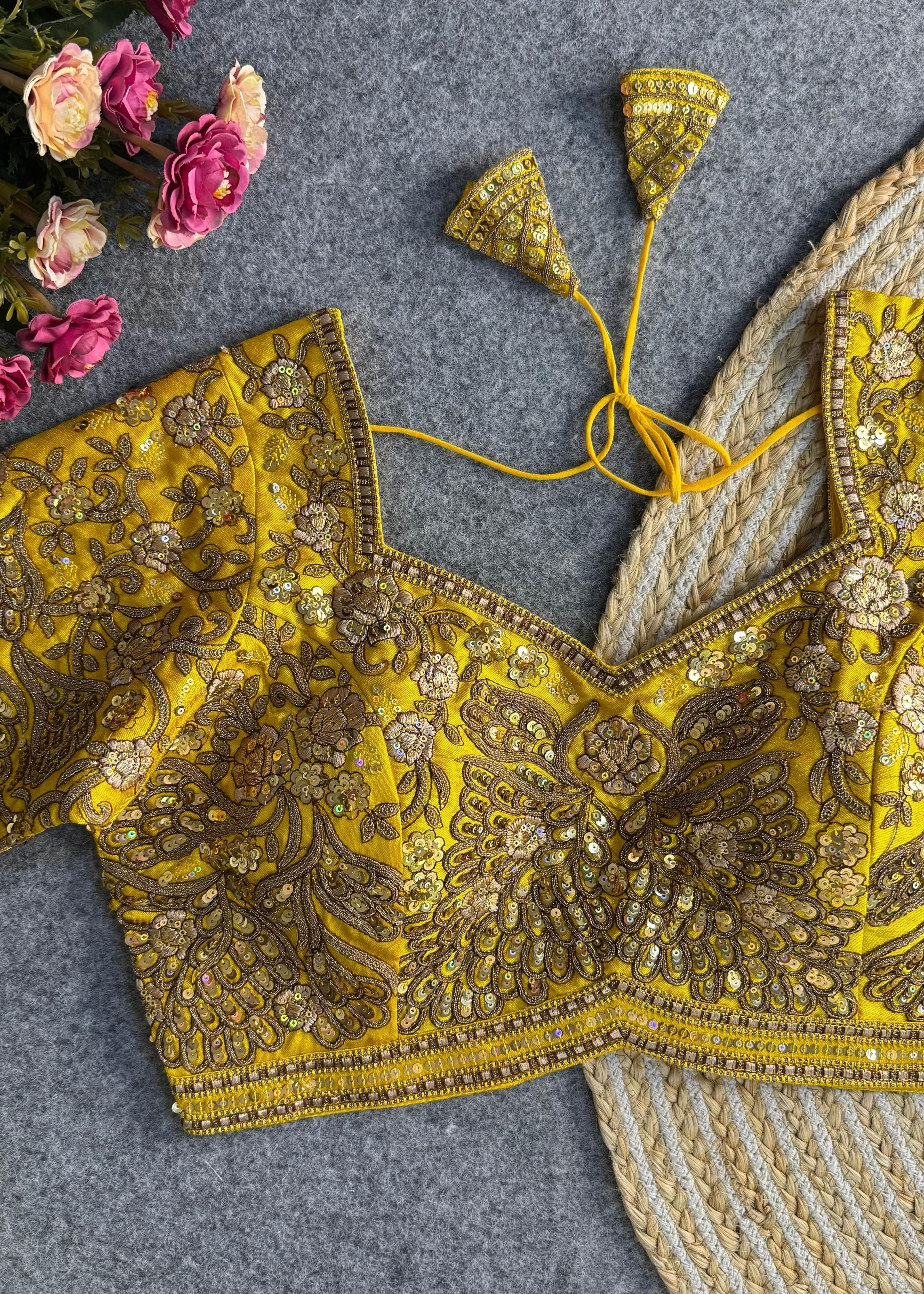 Yellow Heavy Codding  Sequin Bridal Blouse