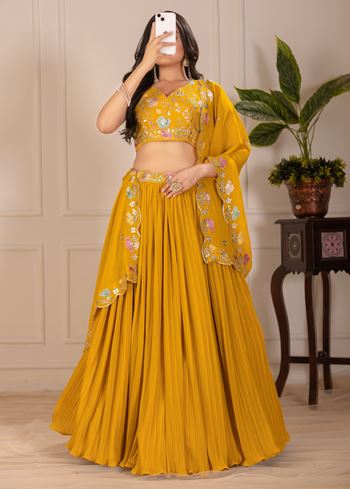 Yellow Lehenga Choli With Embroidery With Multi Thread  Sequence Work