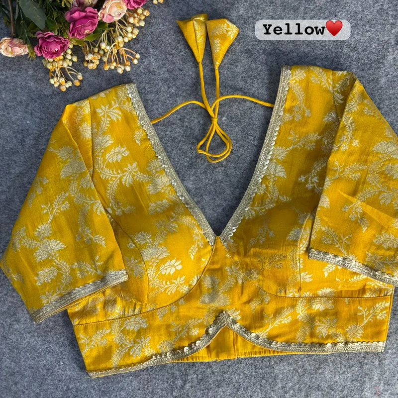 Yellow Pure Cosmos Viscose Jacquard Silk Blouse
