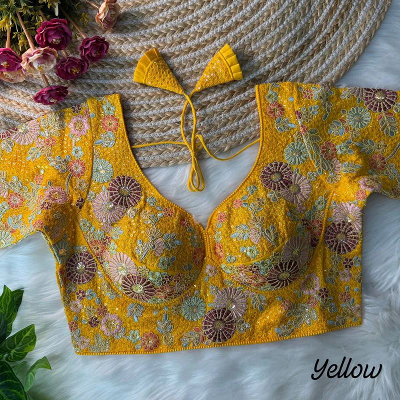 Yellow Sabyasachi Style Blouse with Heavy Floral Work
