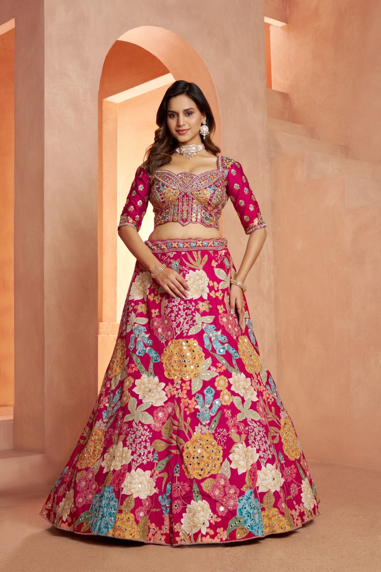 Rani Dola Silk Mirror Work Designer Bridal Lehenga Choli