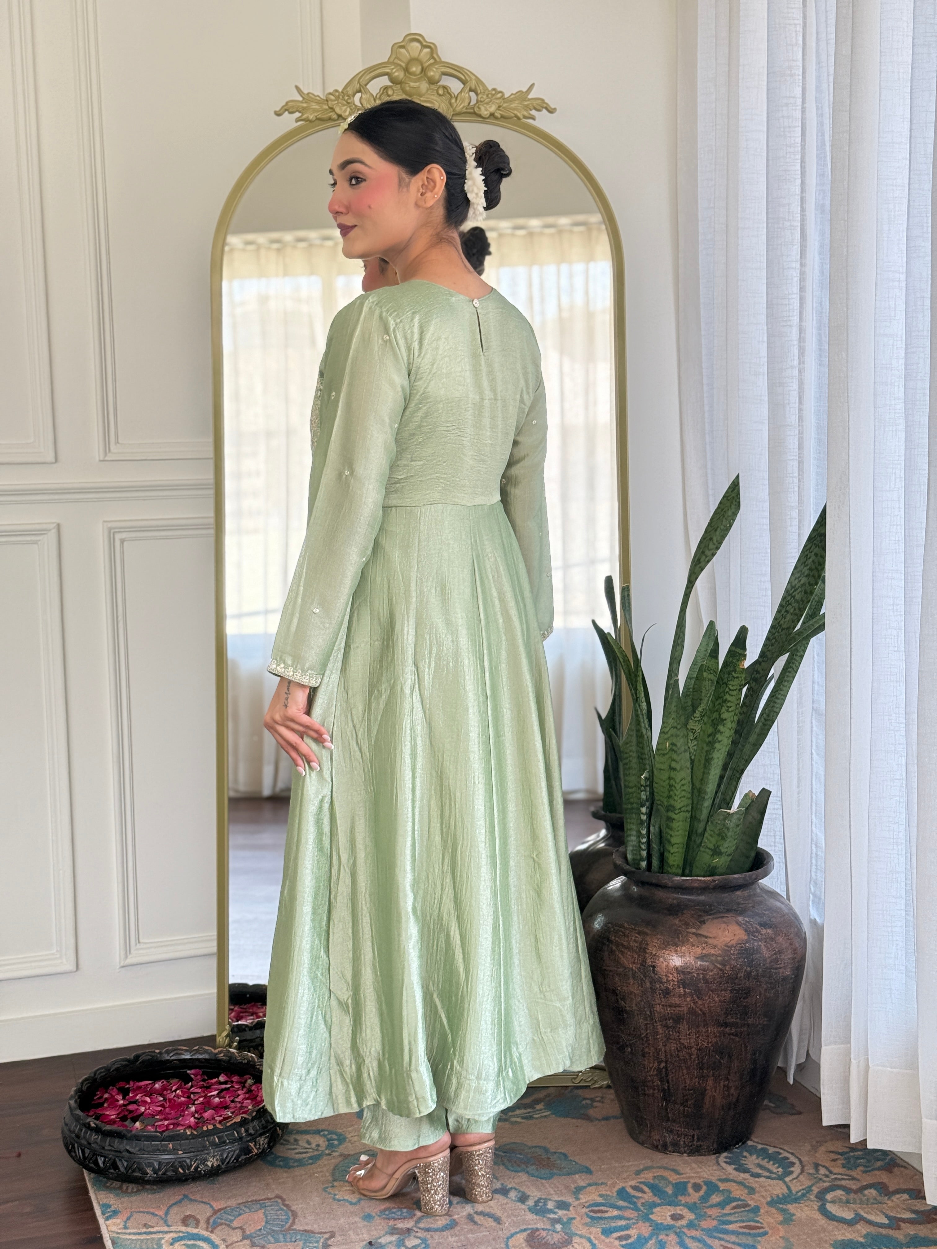 Pista Kurta Pant Set With Heavy Thread Embroidery Sequins Work