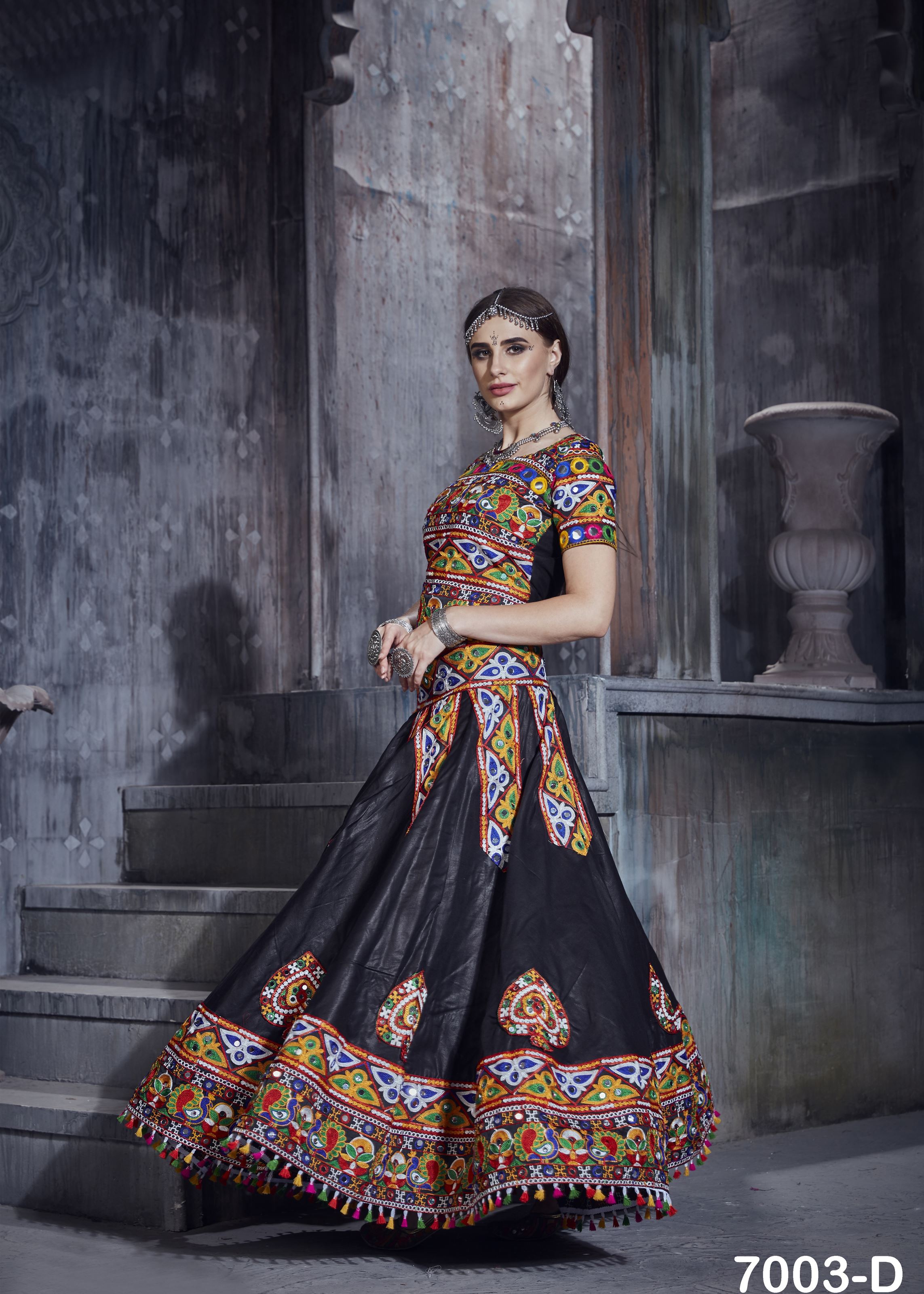 Black And Royal Blue Navratri Chaniya Choli With Gamthi Lace Work With Mirror Work