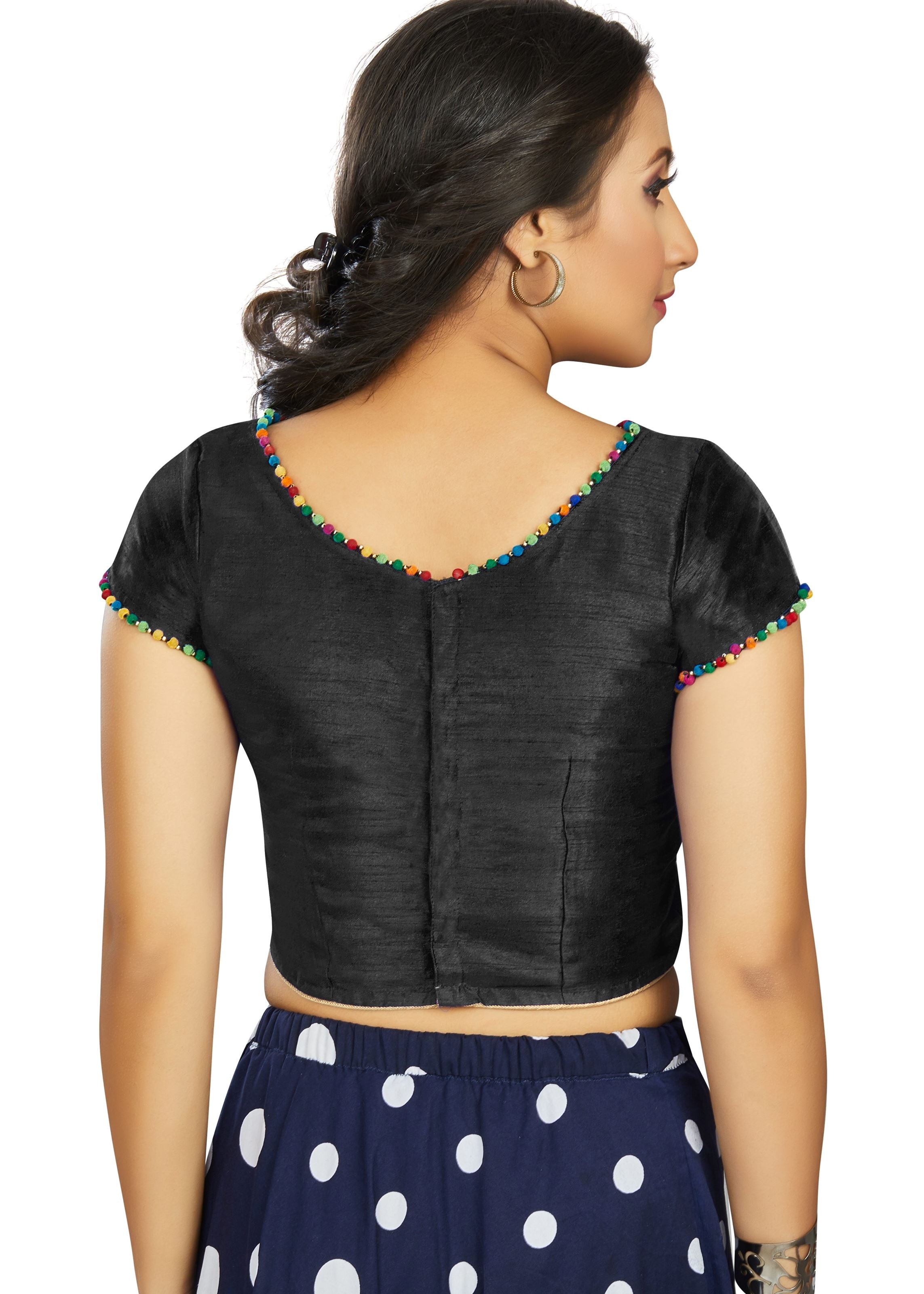 Black Art Silk Boat Neck Plain Blouse