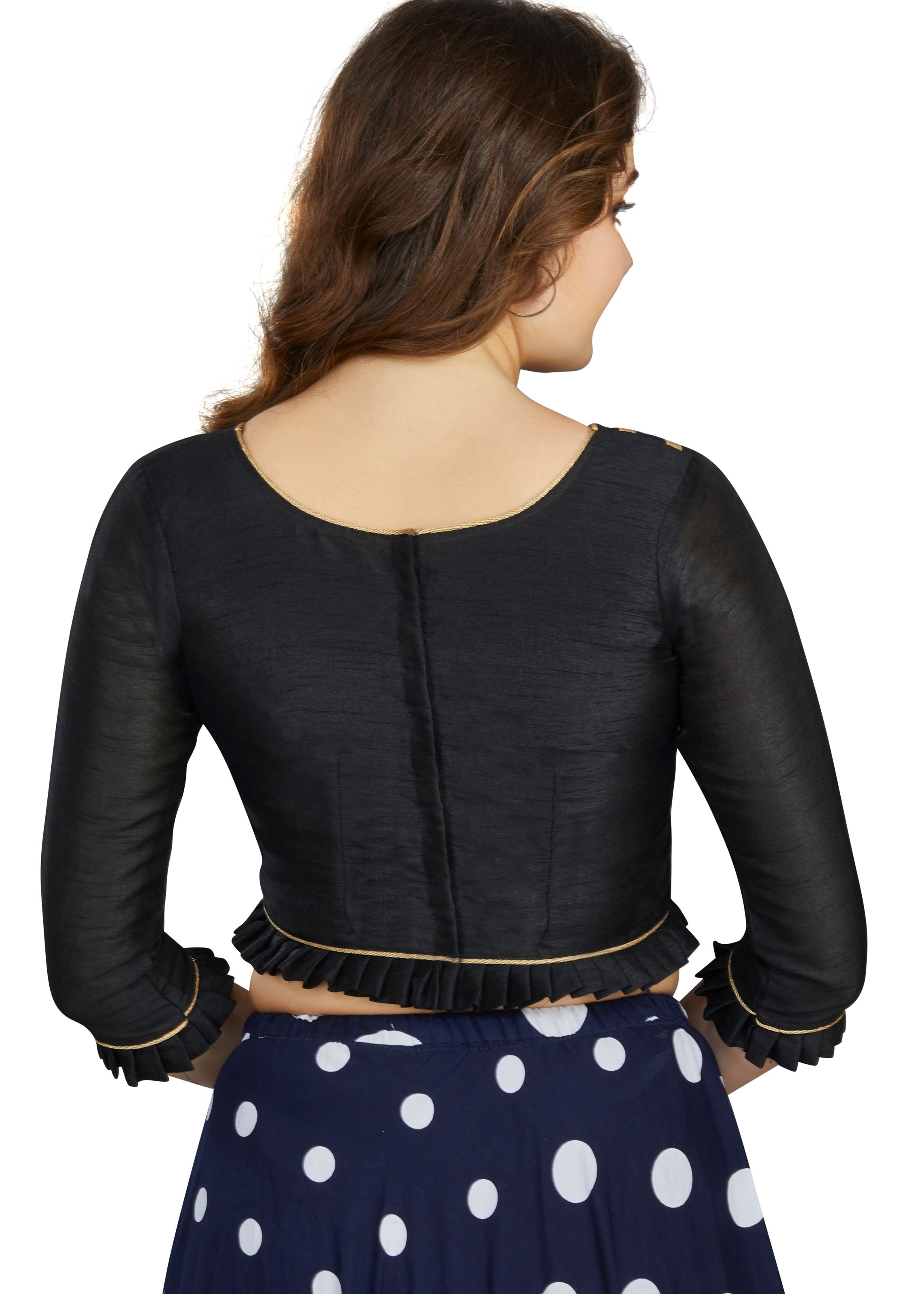 Black Art Silk Boat Neck Plain Blouse