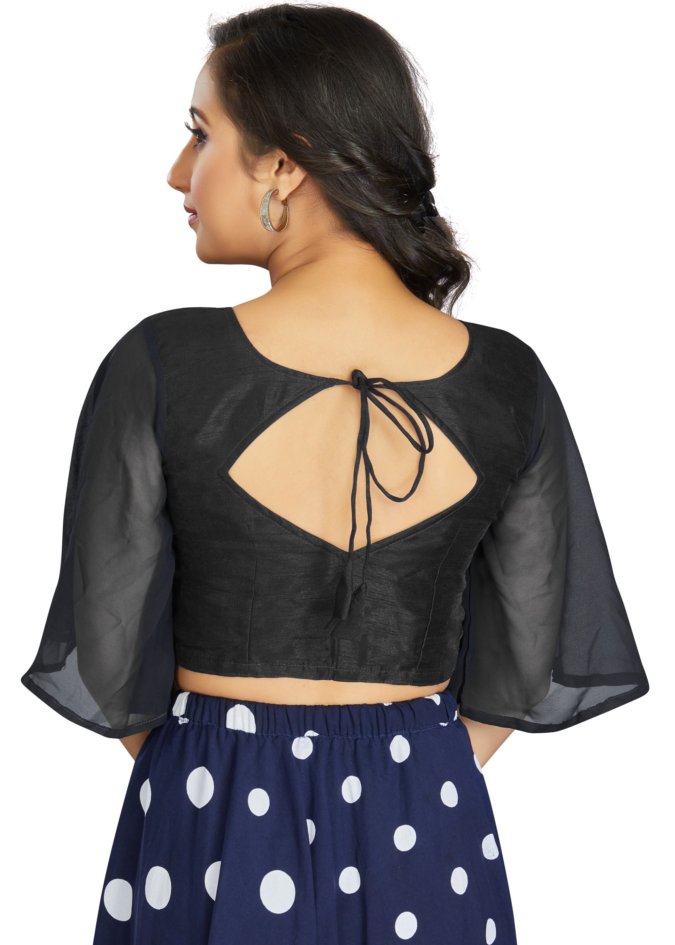 Black Art Silk U-Neck Plain Blouse