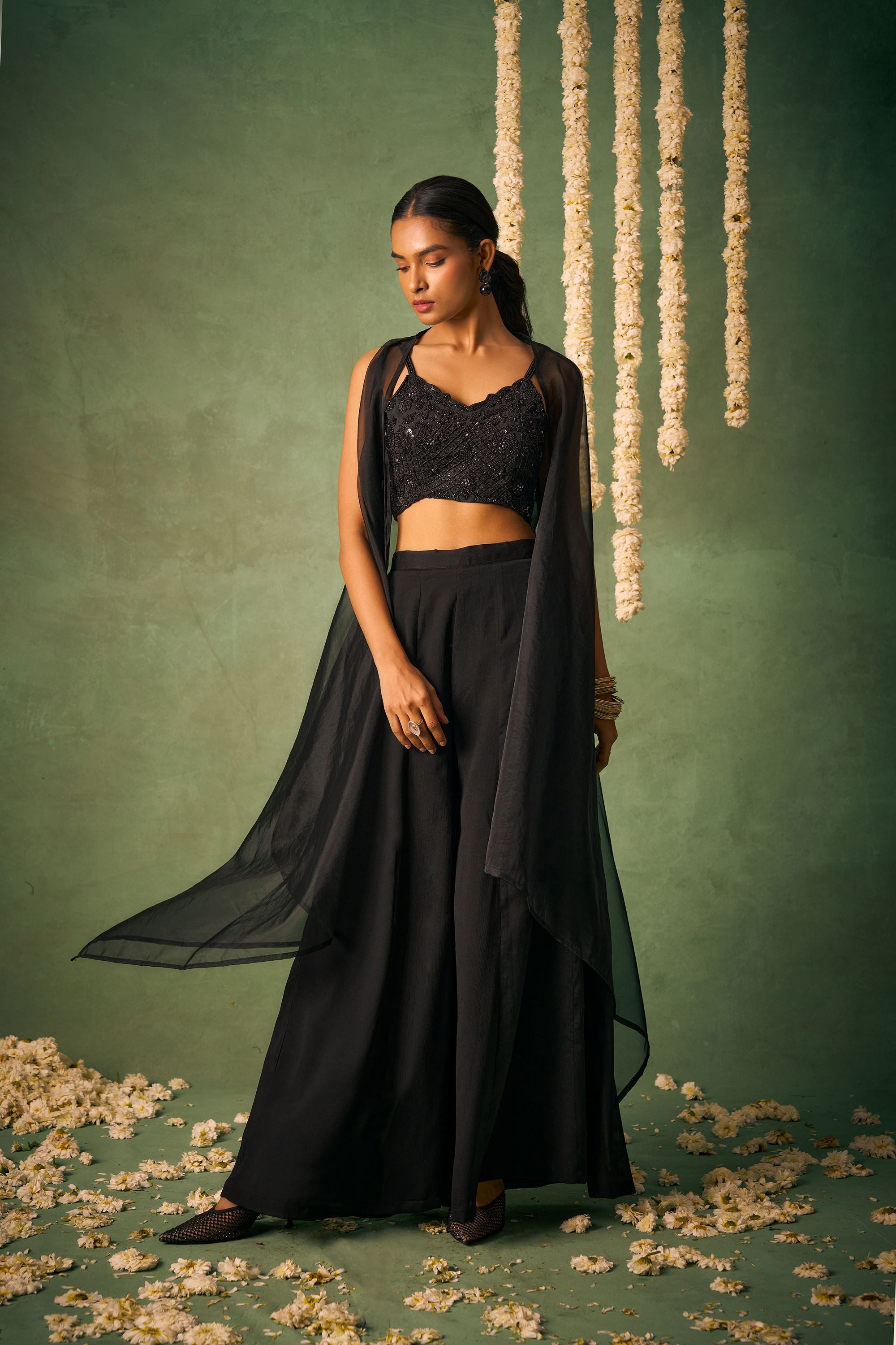 Black Chinnon Lehenga with Pure Khatli Work Blouse