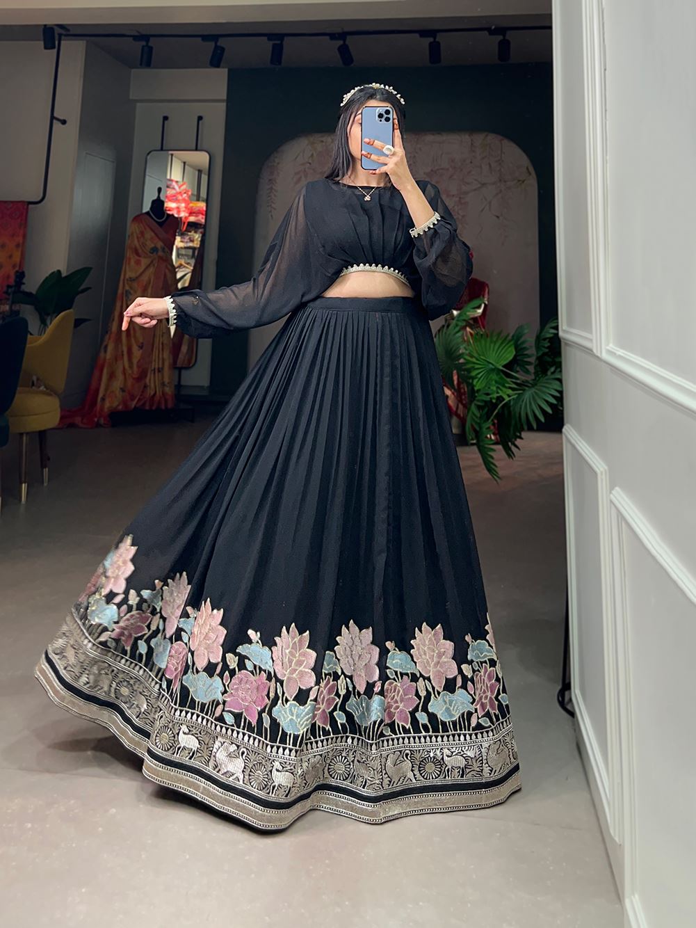 Black Grace Georgette Lehenga with Sequin  Thread Detailing