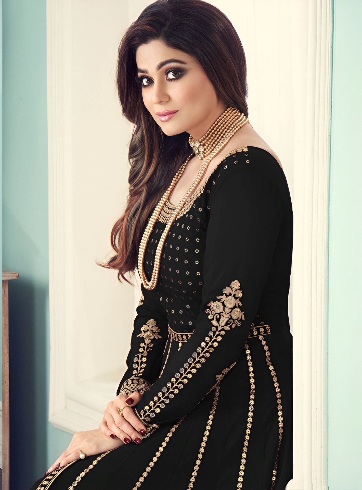 Black Heavy Designer Suit With Heavy Embroidery Work