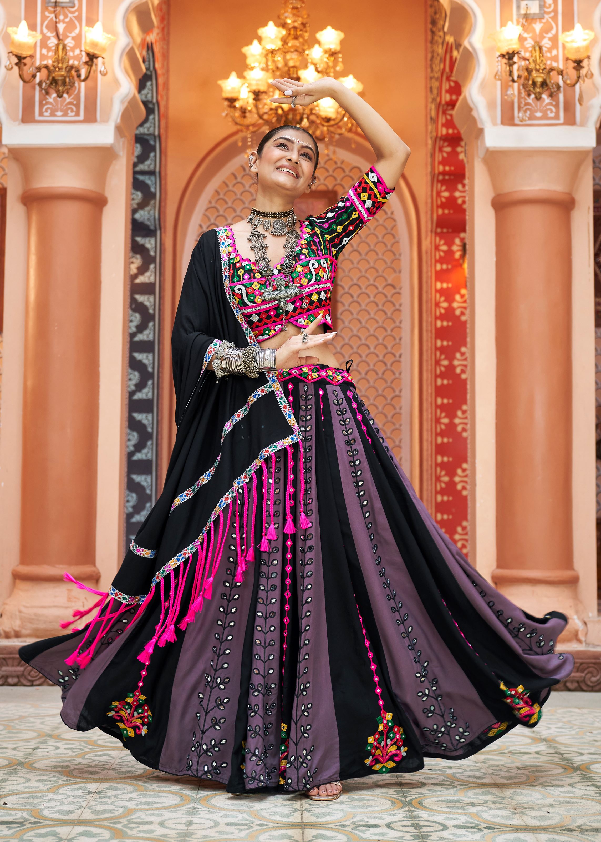 Black Lehenga Choli With Embroidered