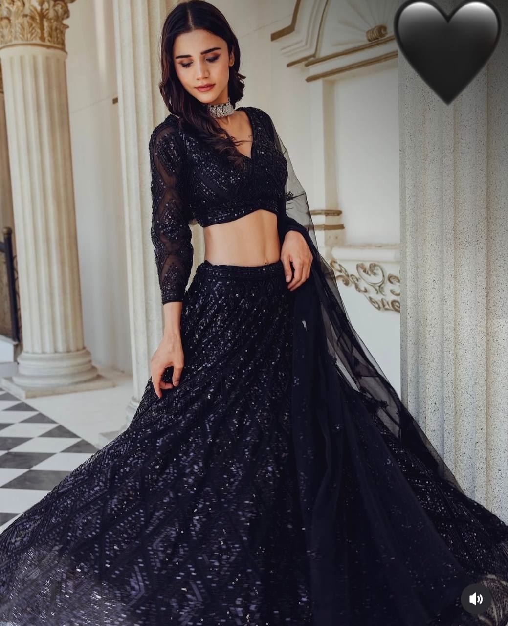 Black Lehenga Choli with Sequins & Dori Work