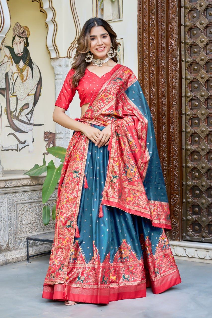 Blue Lehenga Choli With  Bandhej And Ajrakh Print