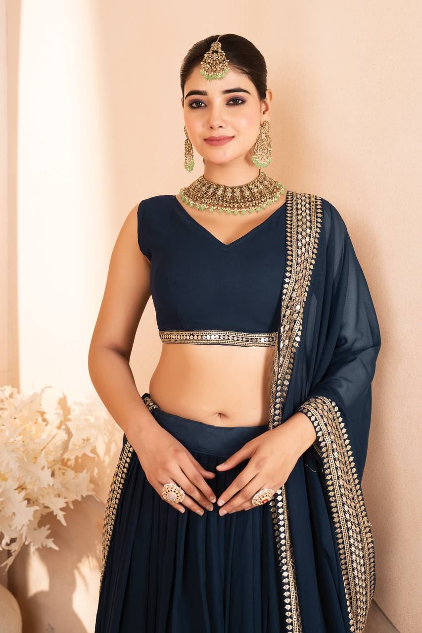 Blue Lehenga Choli With  Sequins Embroidered Work