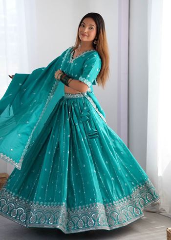 Blue Lehenga Choli With Thread  Sequnce Work