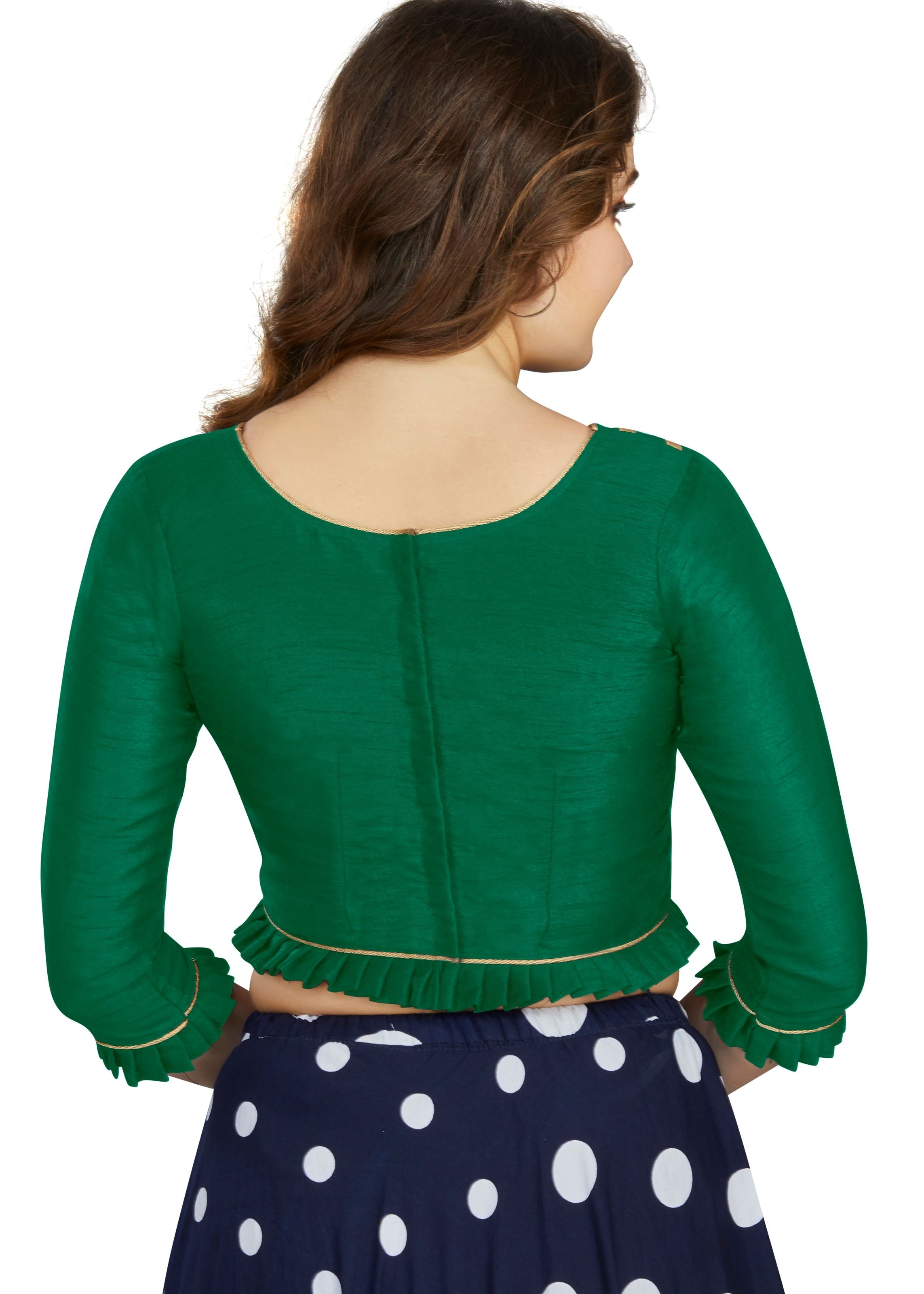 Bottle Green Art Silk Boat Neck Plain Blouse