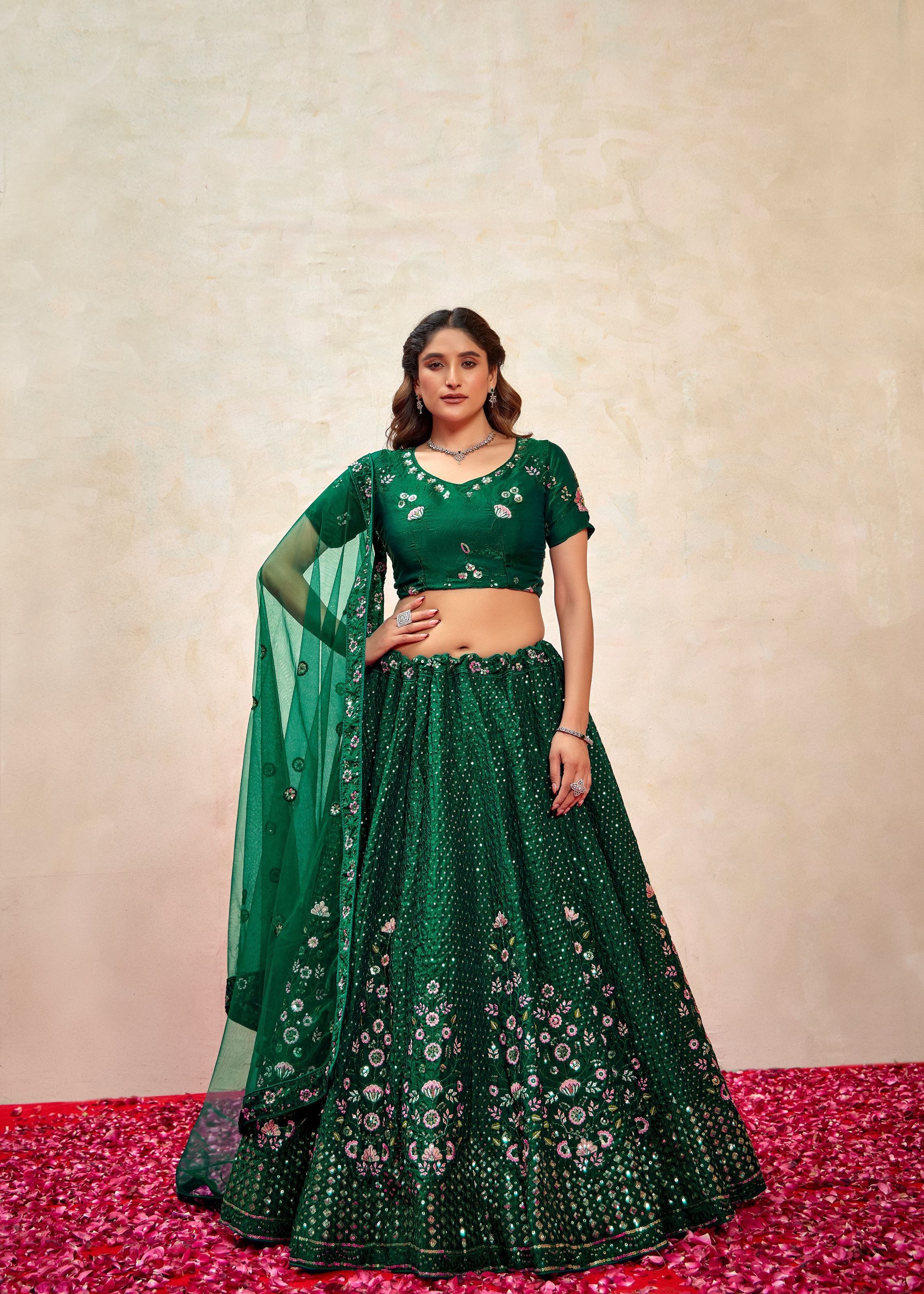 Green Lehenga Choli With Heavy Sequence Embroidered