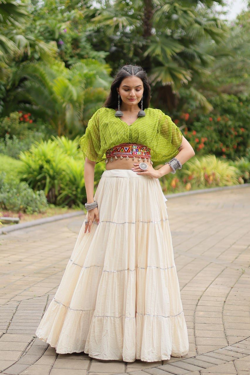 Green Lehenga Choli With Standard Frill Stitching
