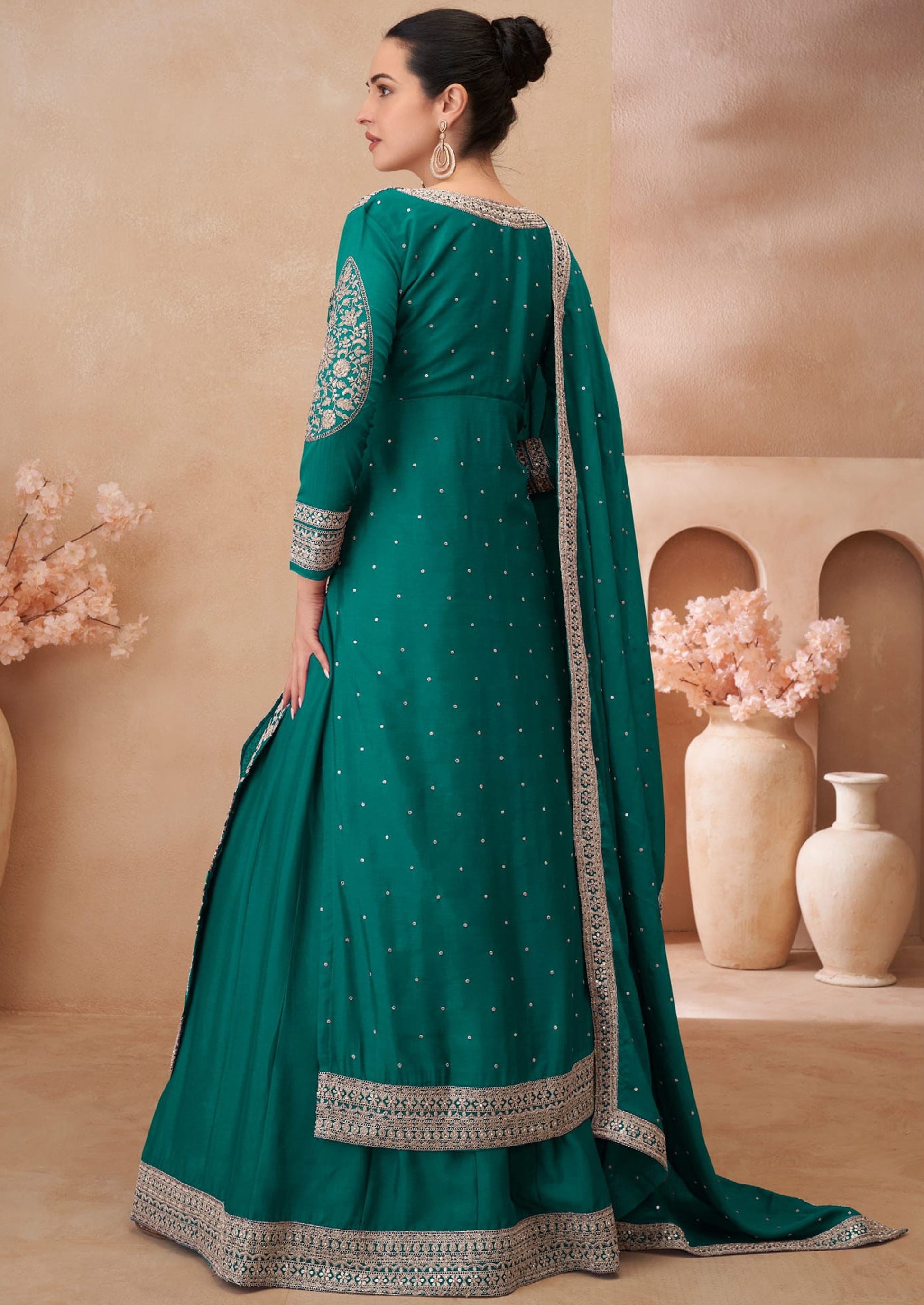 Green Top-Lehenga With Embroidery With Sequins Work (Free Size Stitched Upto 42)