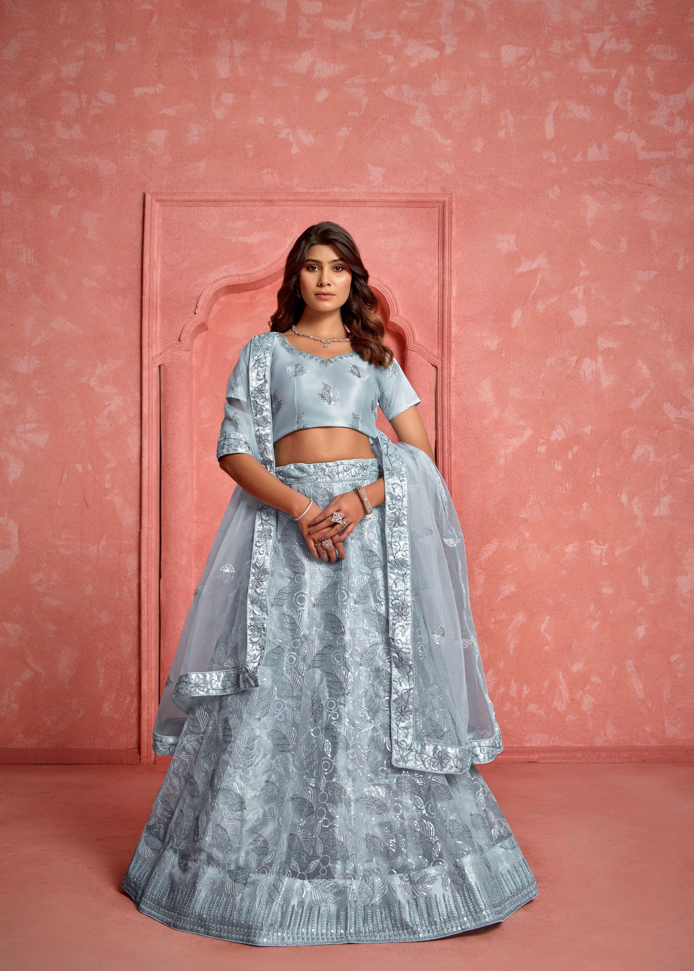 Grey Lehenga Choli With Heavy Sequence Embroidered