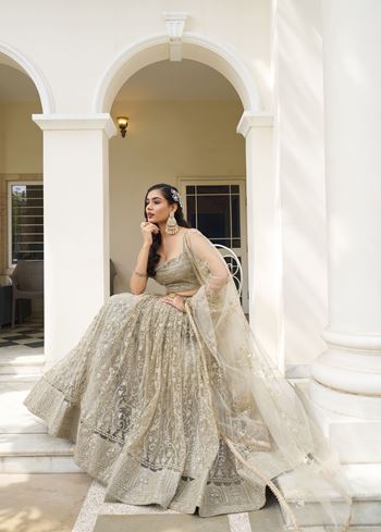 Ivory Butterfly Net Lehenga Choli With Designer Thread Work, Zari Work And Sequence Work Embroidery