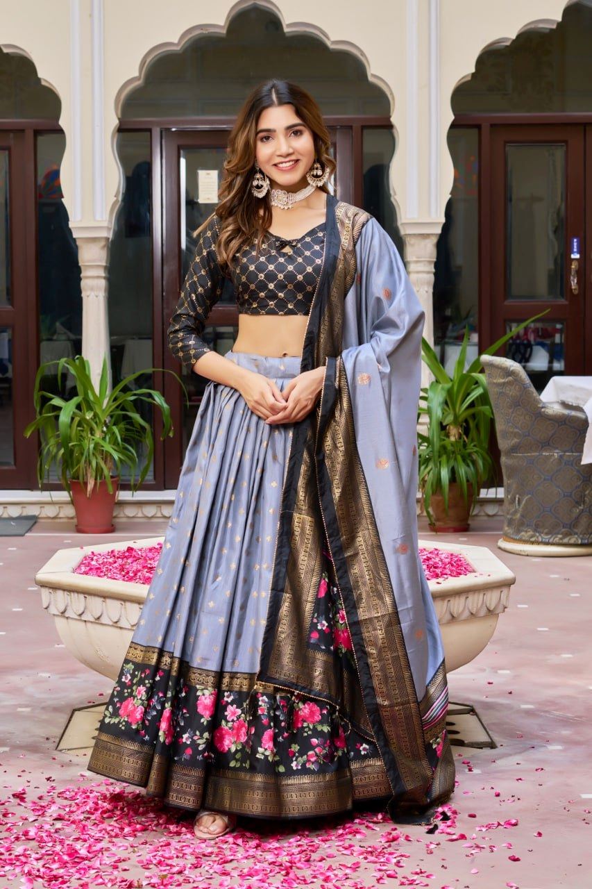 Lavender Lehenga Choli With Bandhej and Ajrakh Print