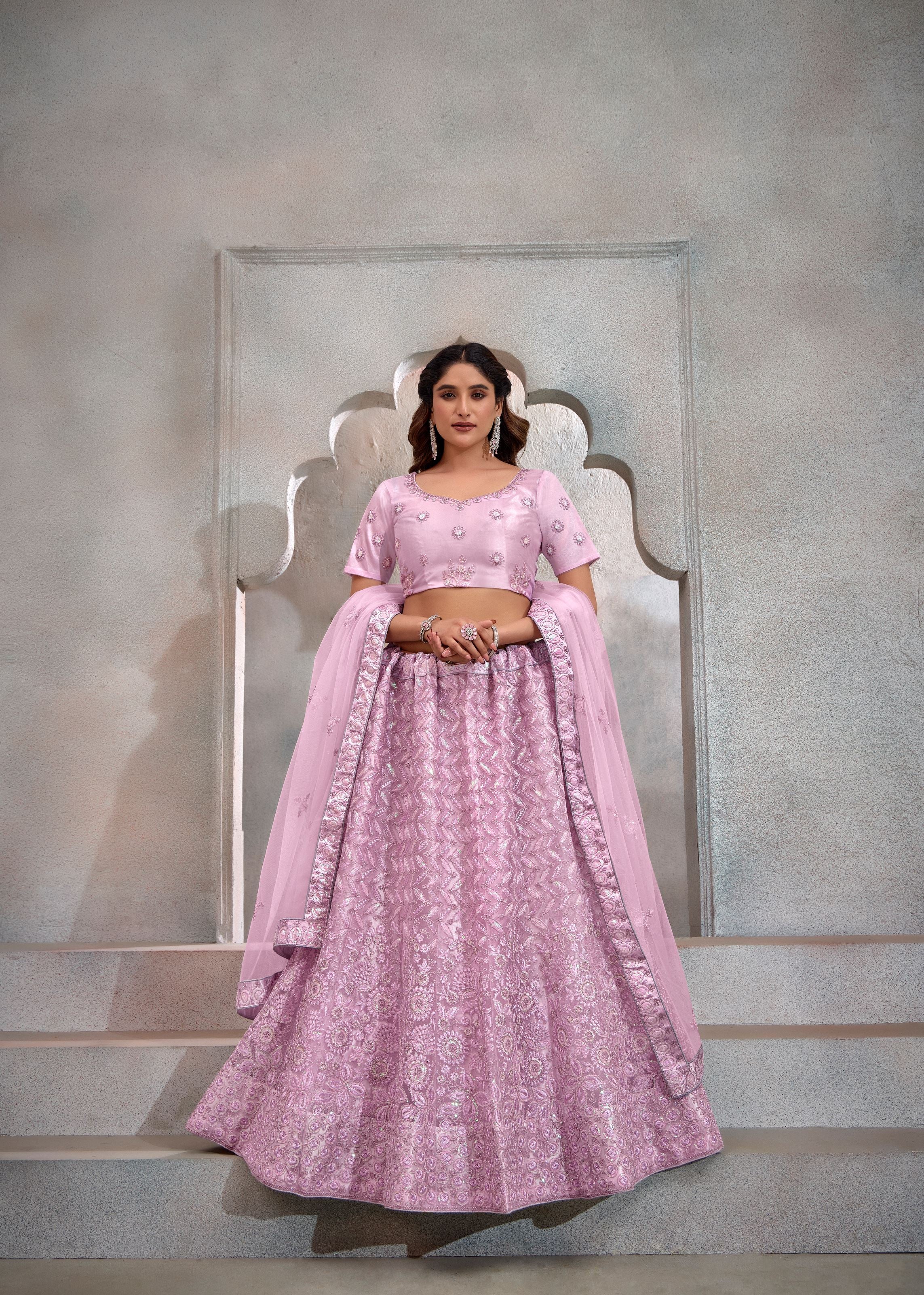 Light Pink Lehenga Choli With Heavy Sequence Embroidered