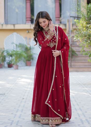 Maroon Anarkali With Heavy Sequins Embroidered work
