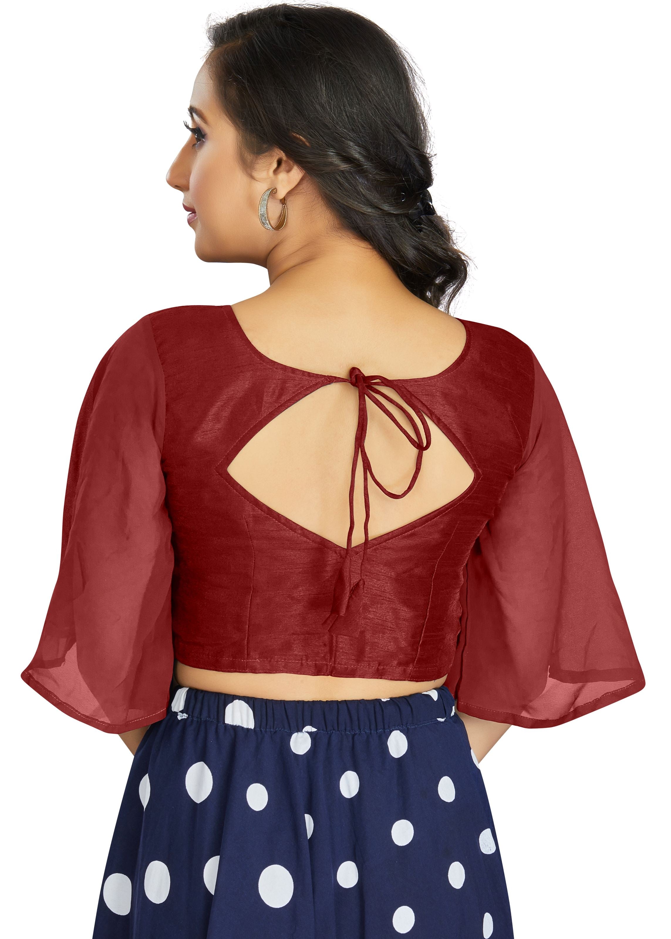 Maroon Art Silk U-Neck Plain Blouse