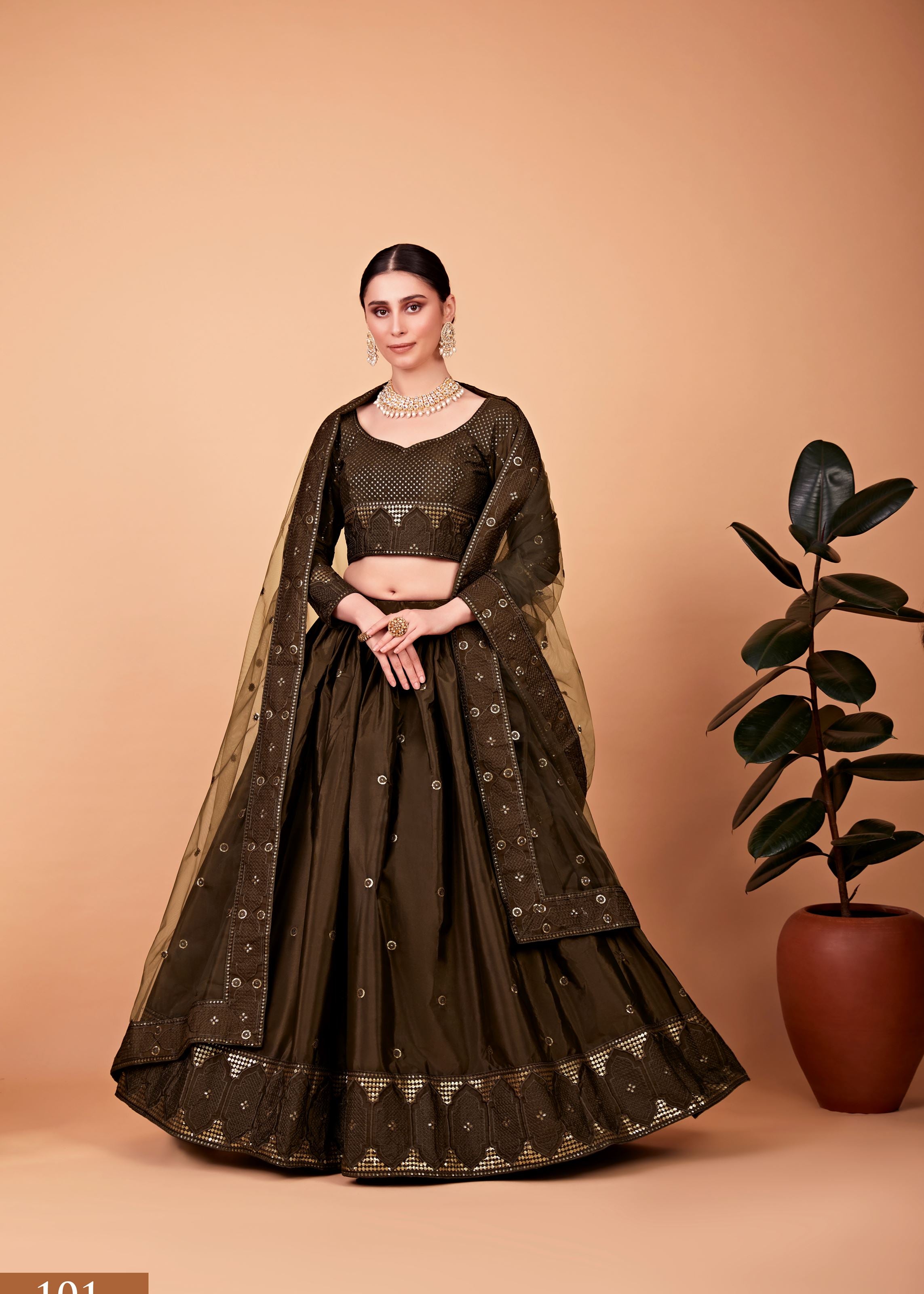 Mehndi Lehenga Choli With Thread And Sequins Embroidered Work