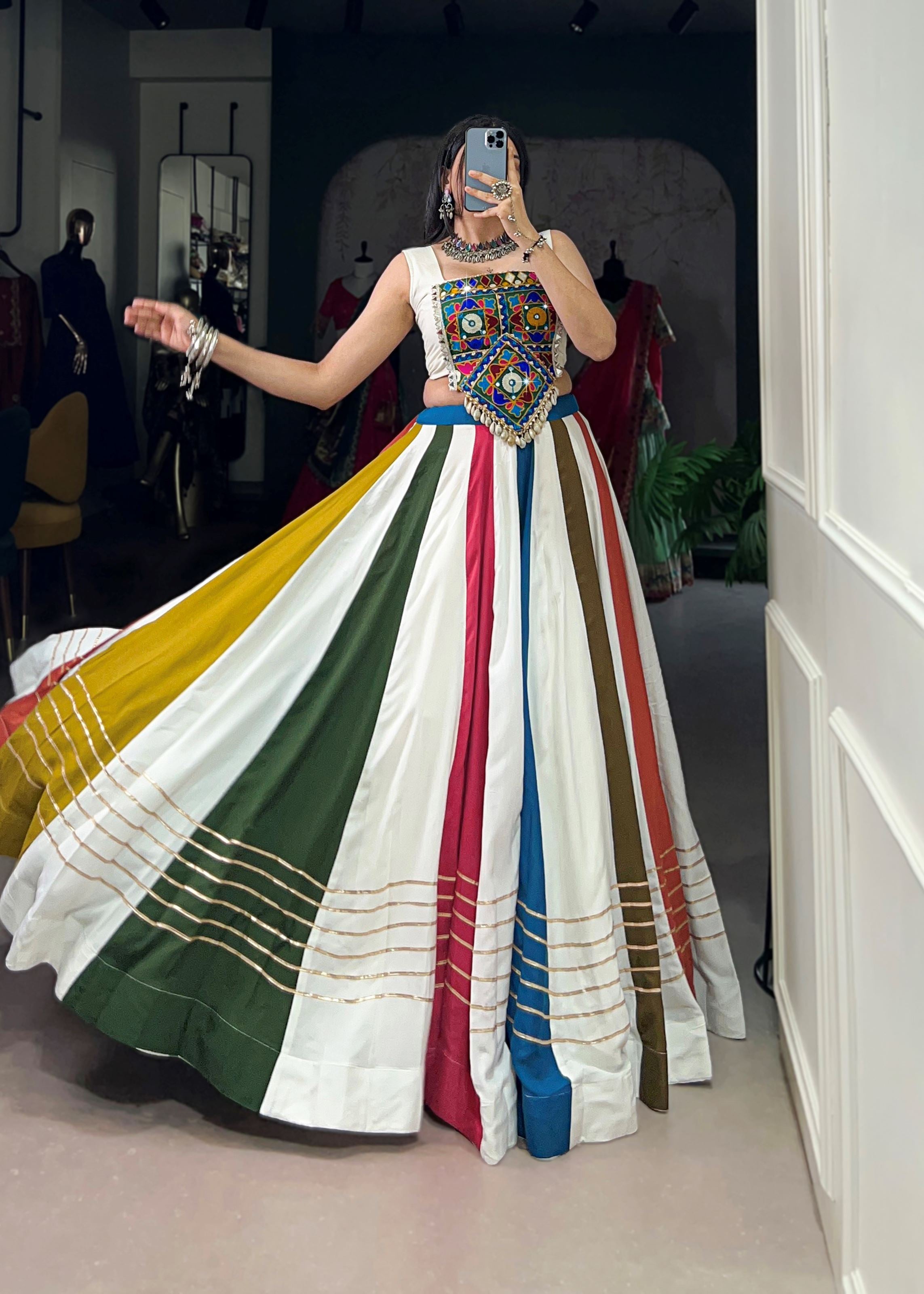 Multi Rayon Lehenga Choli with Festive Gota Patti Lace Work