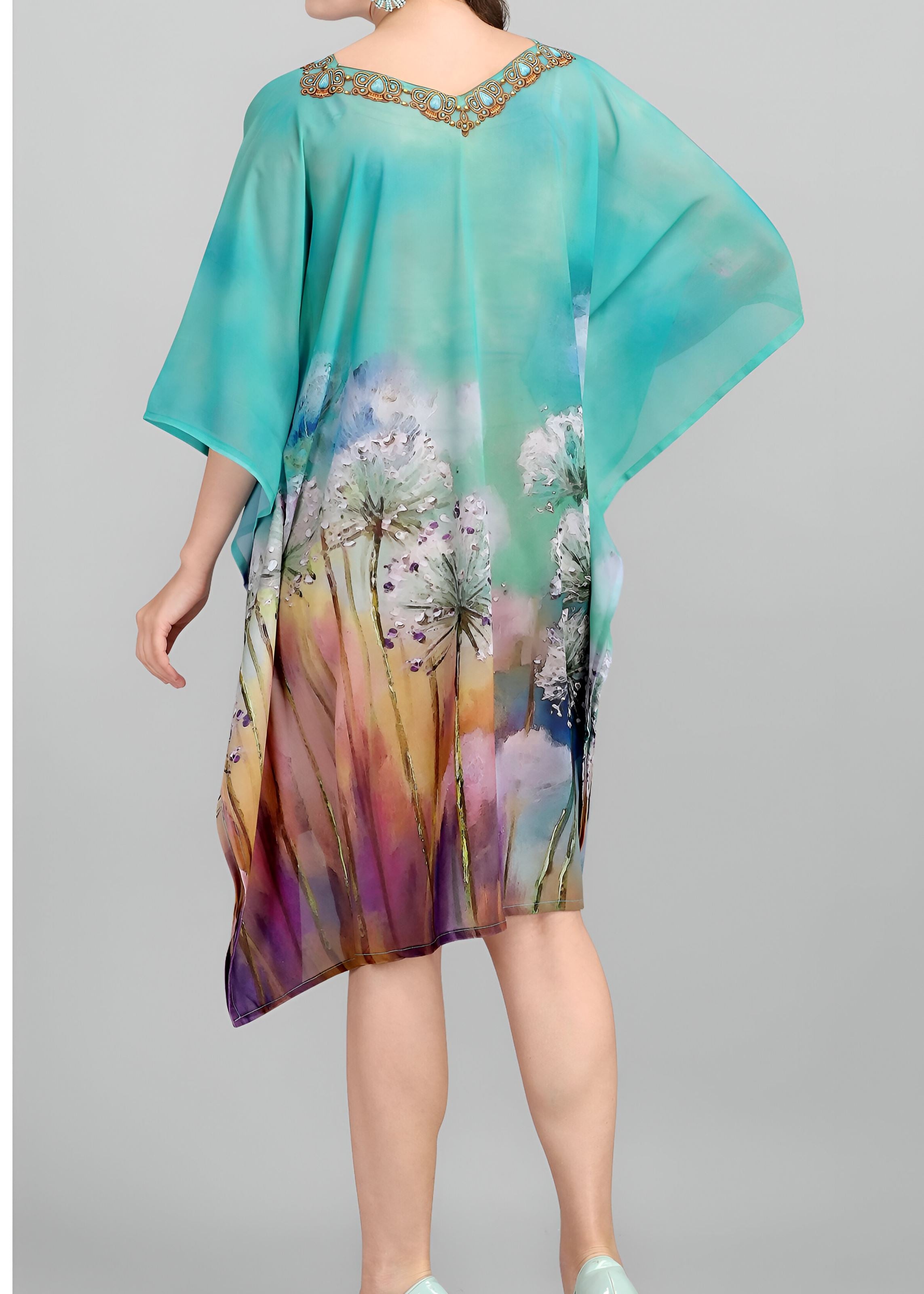 Multi Weightless Georgette Readymade Kaftan With Digital Printed