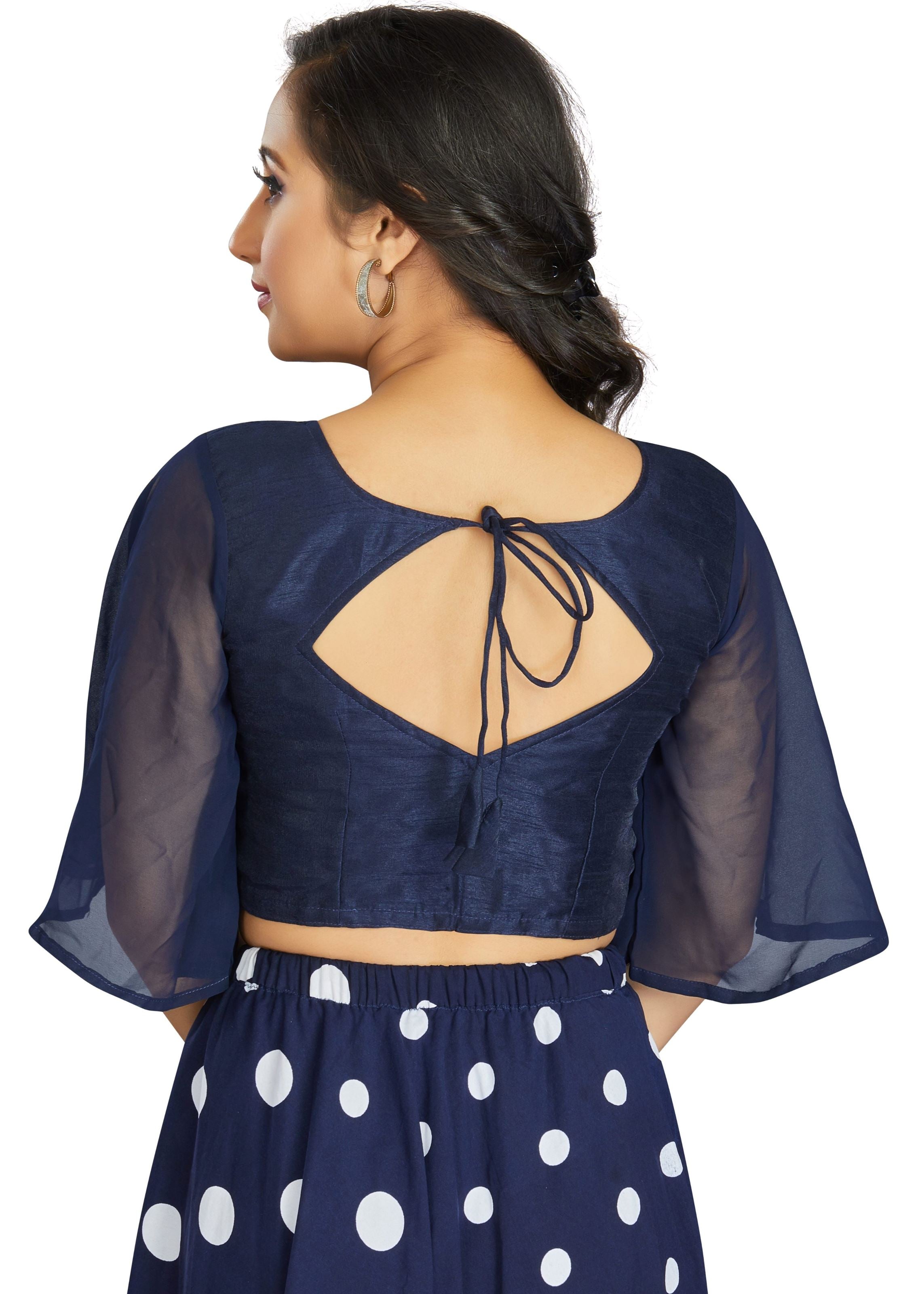 Navy Blue Art Silk U-Neck Plain Blouse