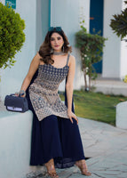 Navy Blue Sharara Dress With Sequence Embroidered