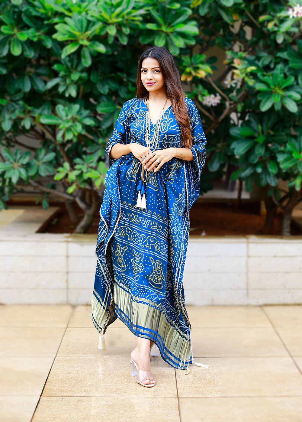Navy blue Color Pure Gaji Silk Kaftan with Gotta Patti  Tassels