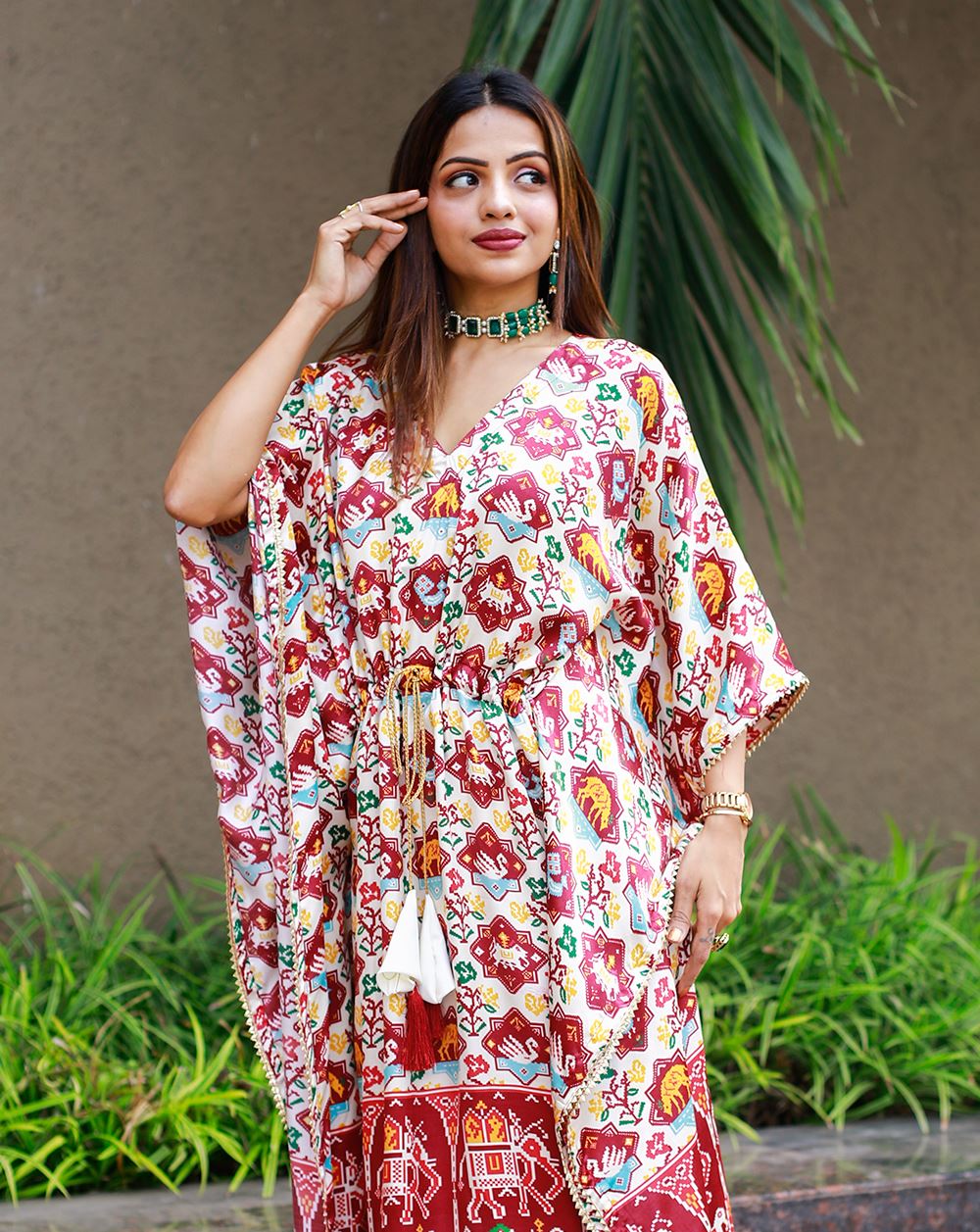 Off White Color Pure Gaji Silk Kaftan with Gotta Patti  Tassels