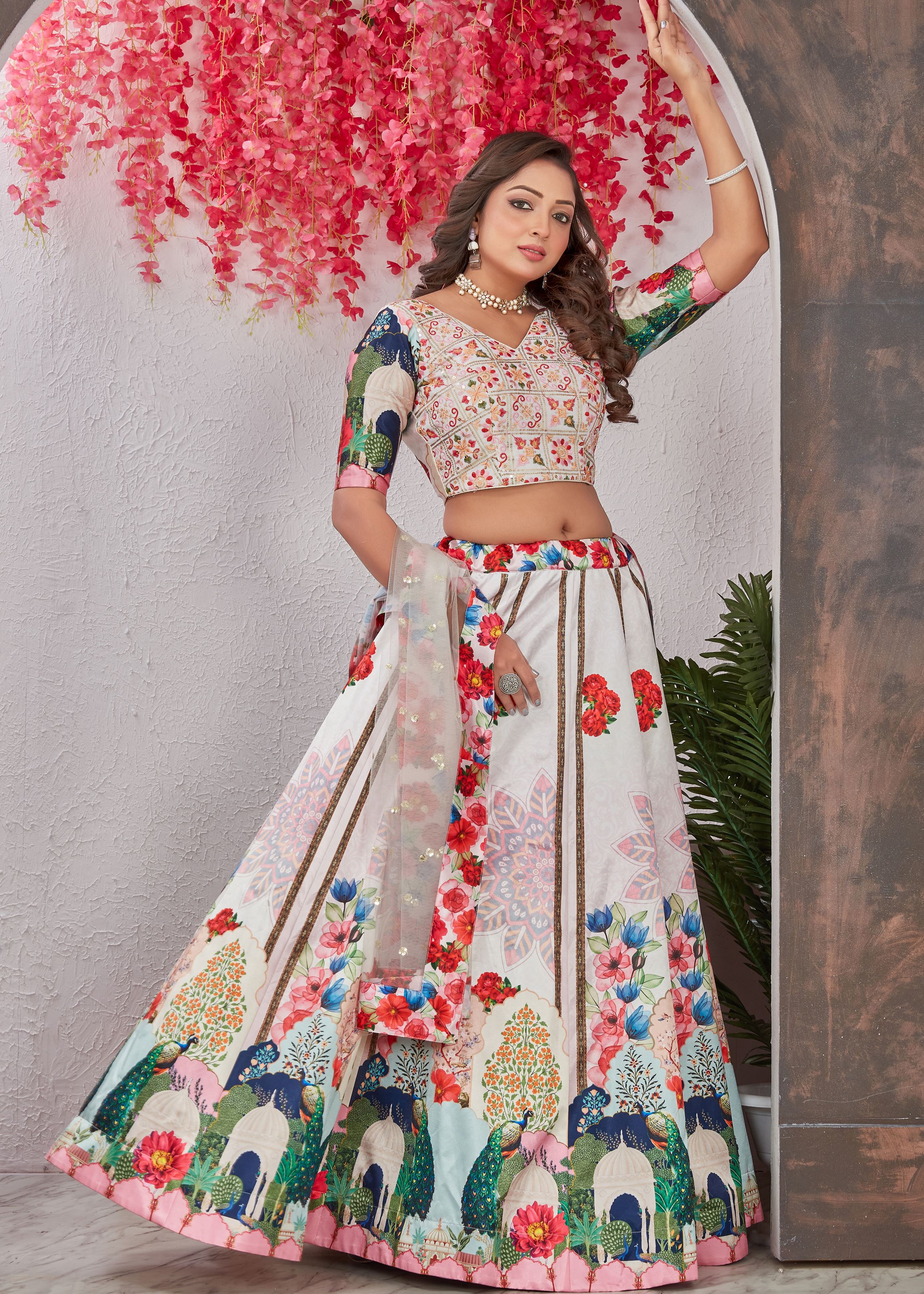 Off White Lehenga Choli With Heavy Digital Print