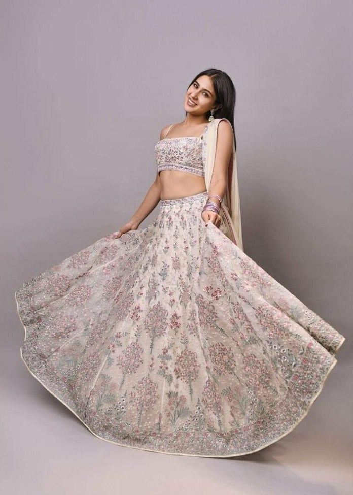 Offwhite Georgette Lehenga with  Sequins  Thread Work