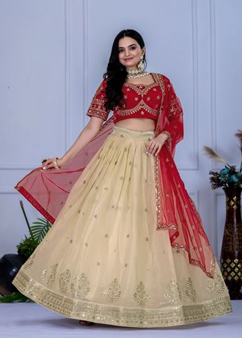 Offwhite Lehenga Choli With Embroidery With Zari Thread  Sequence Work