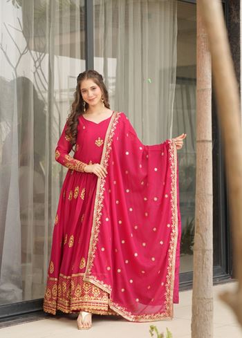 Pink Anarkali With Heavy Embroidery Zari Sequins work
