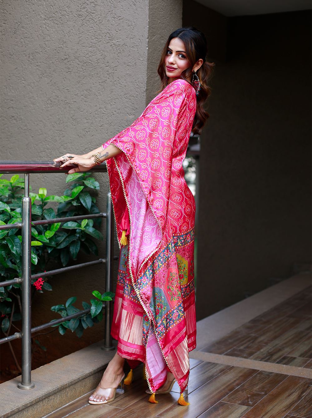 Pink Color Pure Gaji Silk Kaftan with Gotta Patti  Tassels