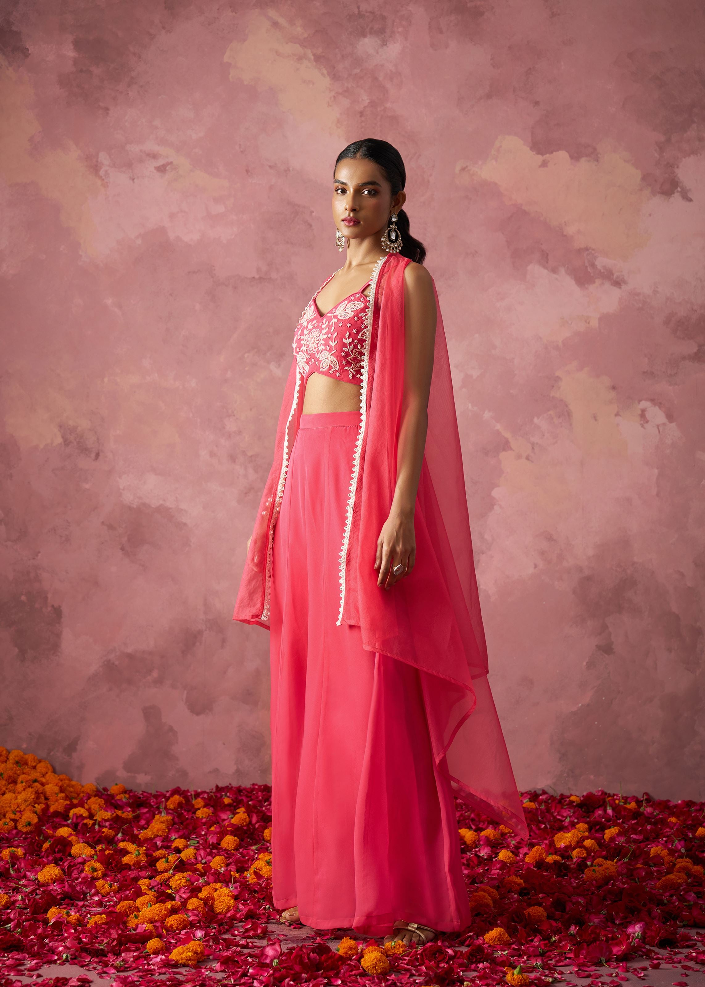 Pink Georgette Lehenga with Pure Khatli Work Blouse