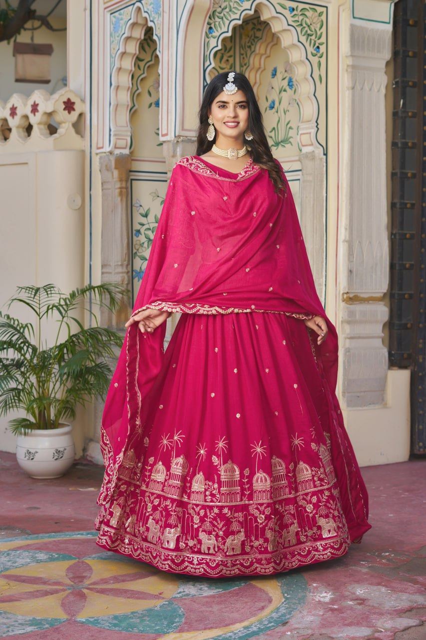 Pink Lehenga Choli with Embroidery Rajwadi Work