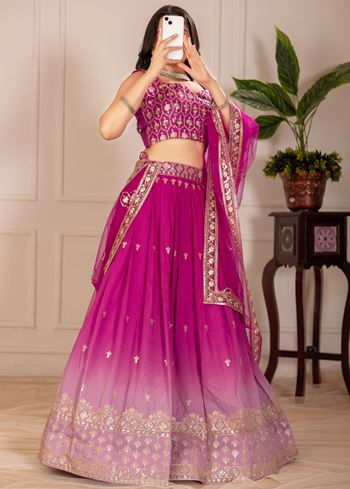 Pink Lehenga Choli With Embroidery Thread  Sequence Work