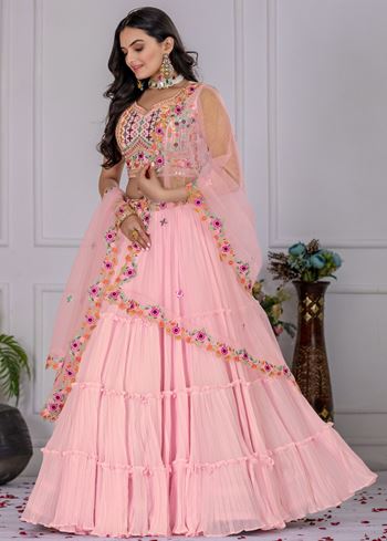 Pink Lehenga Choli With Embroidery With Multi Thread  Sequence Work