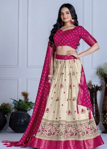 Pink Lehenga Choli With Jacquard With Jari Lining With Print